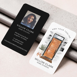 Mid-Century Watercolor Door Luxury Real Estate Business Card