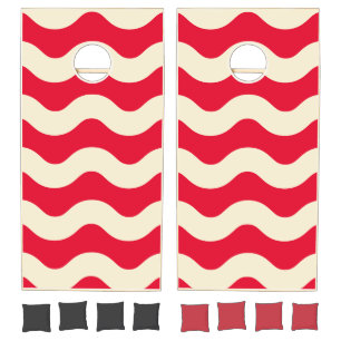 Mid-Century Wavy Striped Cherry Picking Pink Cornhole Set