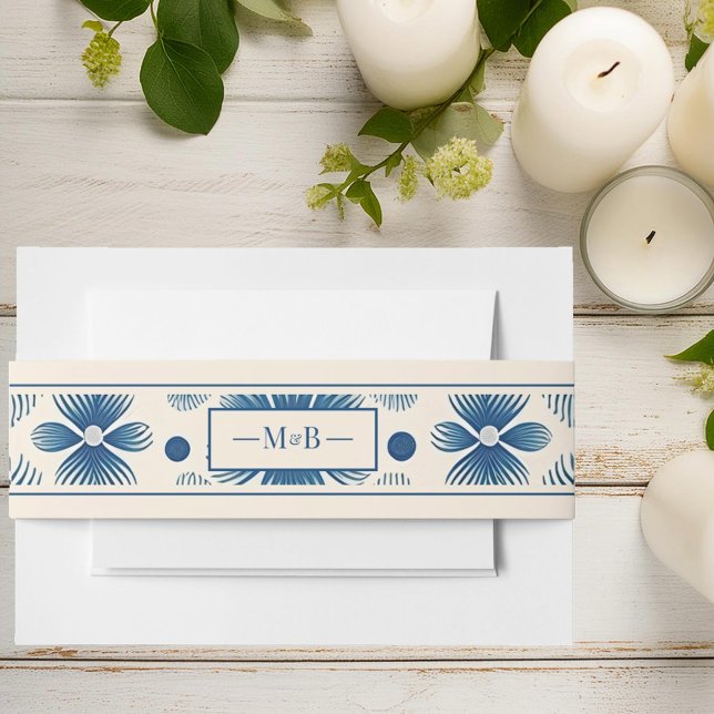 Mid-Century Wedding Flowers | Cream | Monogram  Invitation Belly Band (Creator Uploaded)
