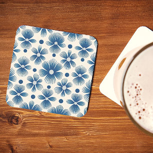 Mid-Century Wedding Flowers Full Print Square Paper Coaster