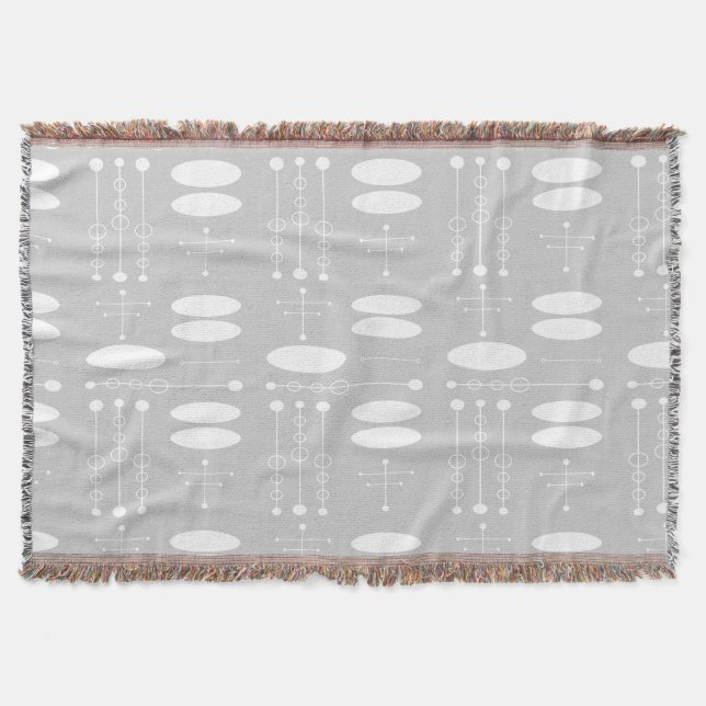 Mid-Century White and Gray Ovals and Circles Throw Blanket (Front)