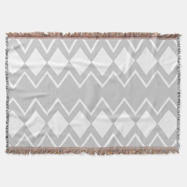Mid-Century White and Gray Ovals and Circles Throw Blanket (Front)
