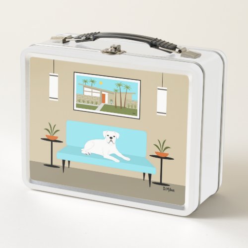 Mid Century White Boxer in Palm Springs Home  Metal Lunch Box
