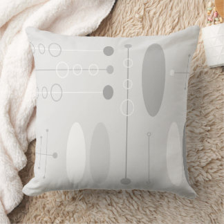 Mid-Century White Gray Oval Circles & LinesPattern Throw Pillow
