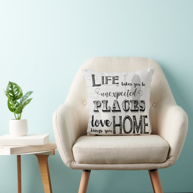 Mid-Century White Gray Oval Inspirational Quote Throw Pillow (Chair)