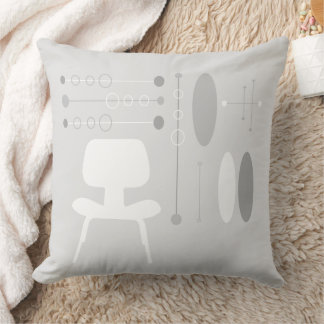 Mid-Century White Gray Pattern Chair Silhouette Throw Pillow