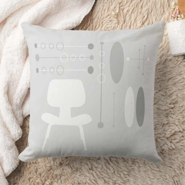 Mid-Century White Gray Pattern Chair Silhouette Throw Pillow (Blanket)