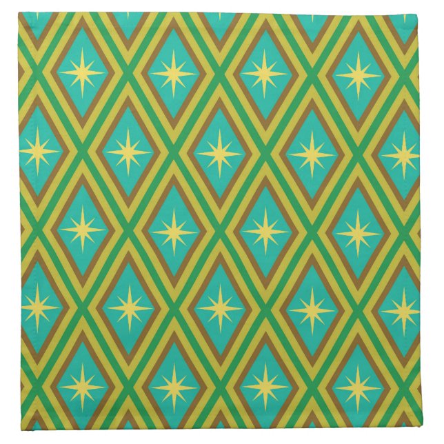 Mid Century Yellow Stars on Harelquin Diamonds  Cloth Napkin (Front)