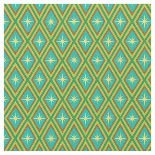 Mid Century Yellow Stars on Retro diamonds Pattern Fabric
