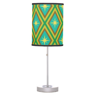 Mid Century Yellow Stars on Retro diamonds Pattern Table Lamp