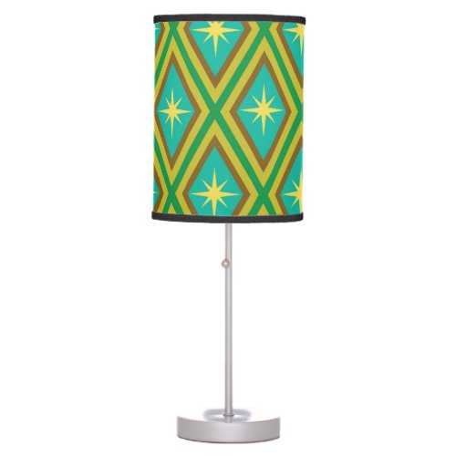 Mid Century Yellow Stars on Retro diamonds Pattern Table Lamp