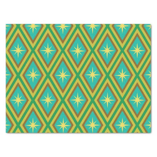 Mid Century Yellow Stars on Retro diamonds Pattern Tissue Paper