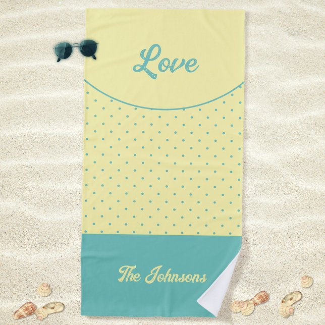Mid-Century Yellow Turquoise Dots Beach Towel (Love Turquoise Retro Dots Yellow Mid Century Beach Towel ©Susanne Sachers - Sunny Mind Design)