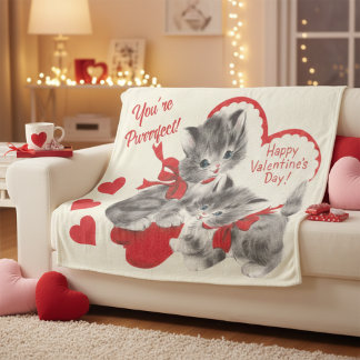 Mid Century You're Purrrfect Valentine Day Kittens Fleece Blanket