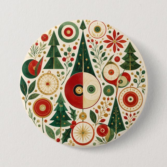 Mid-Century Yuletide Mosaic Button (Front)