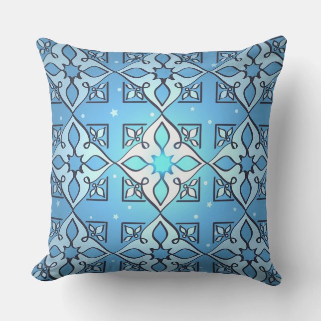 MId-Eastern Inspired Blue Pattern Throw Pillow (Front)