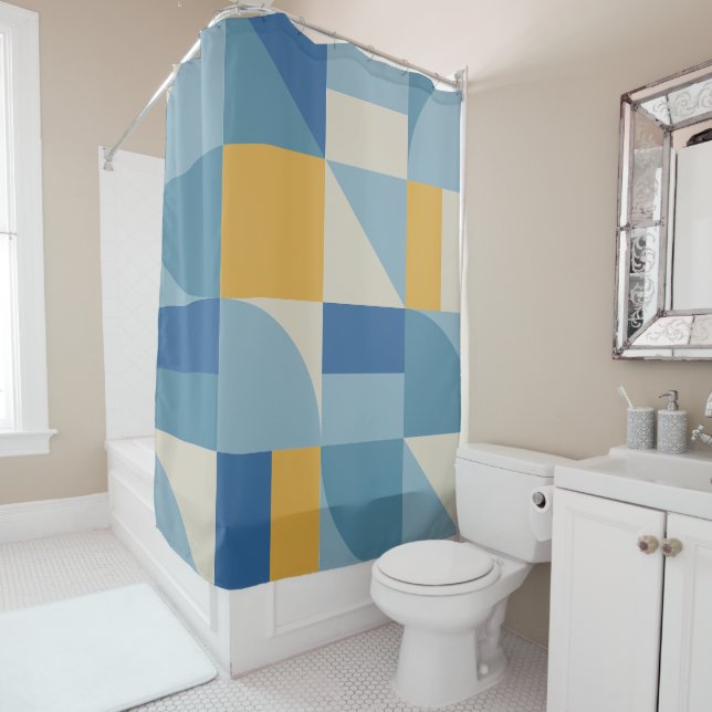 Mid geometry abstract shapes Pattern Shower Curtain (In Situ)