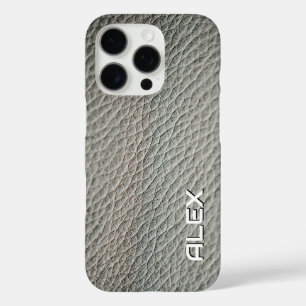 Mid Gray Leather Texture – Realistic Neutral Patte iPhone 16 Pro Case