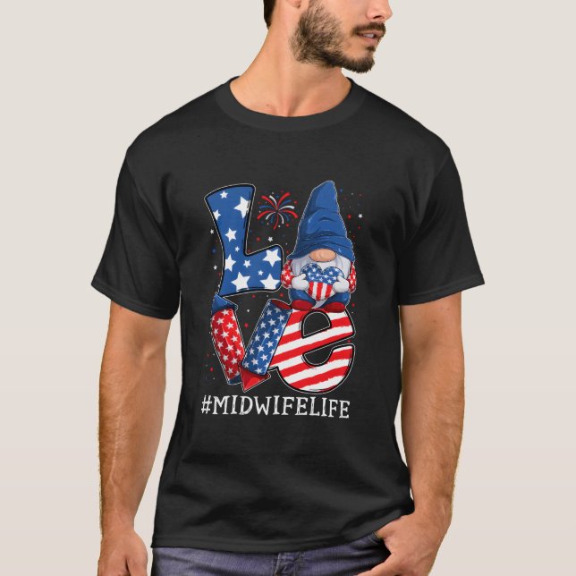 Mid Love 4Th Of July Gnome Usa Patriotic T-Shirt (Front)