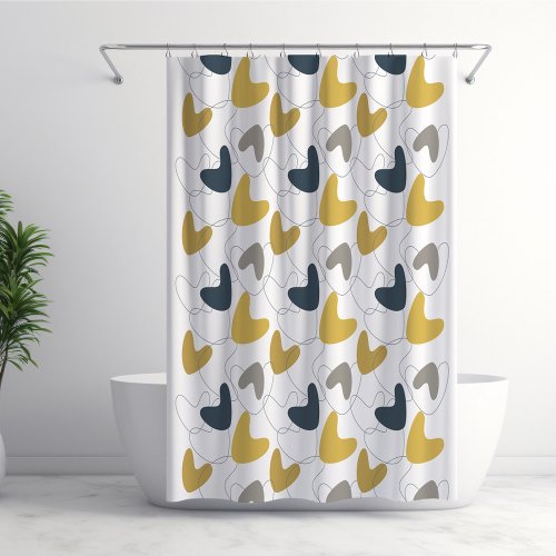 Mid Mod Abstract Pattern Navy Mustard Yellow Shower Curtain