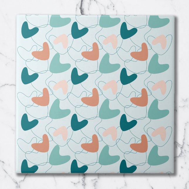 Mid Mod Abstract Pattern Teal, Peach, Dark Salmon Ceramic Tile (Creator Uploaded)