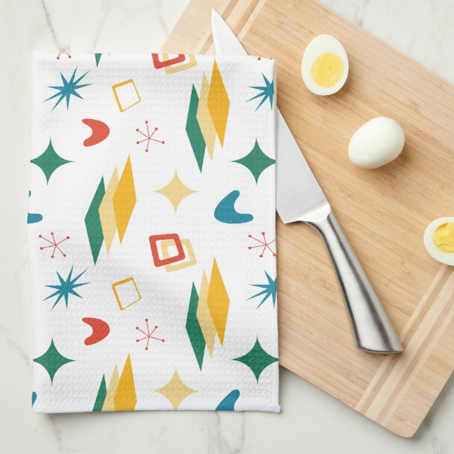 Mid Mod Atomic Mid-Century Modern Shapes Retro Kitchen Towel (Quarter Fold)