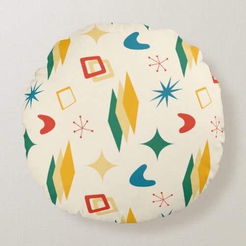 Mid Mod Atomic Mid_Century Modern Shapes Retro Round Pillow