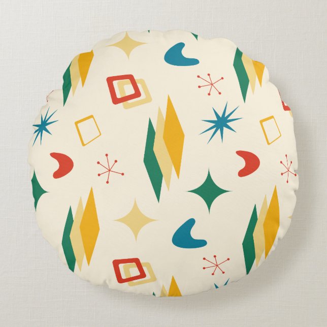 Mid Mod Atomic Mid-Century Modern Shapes Retro Round Pillow (Front)