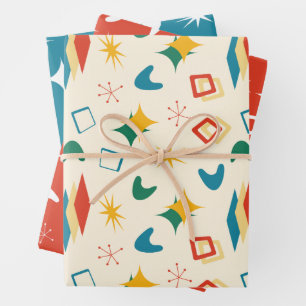 Mid Mod Atomic Mid-Century Modern Shapes Retro Wrapping Paper Sheets