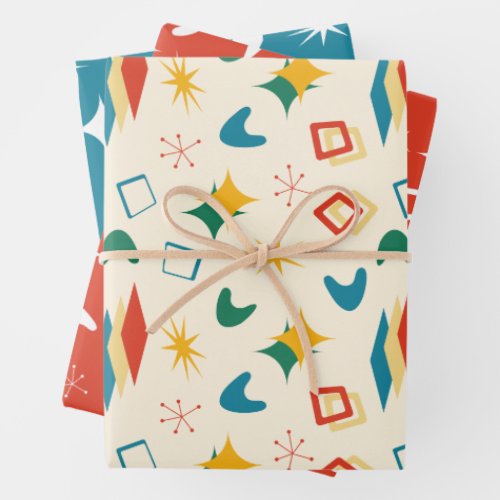 Mid Mod Atomic Mid_Century Modern Shapes Retro Wrapping Paper Sheets