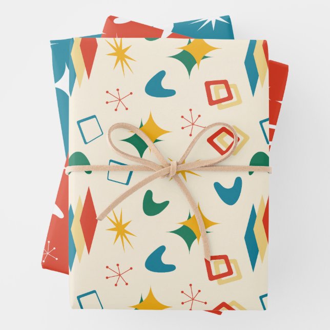 Mid Mod Atomic Mid-Century Modern Shapes Retro Wrapping Paper Sheets (In situ)