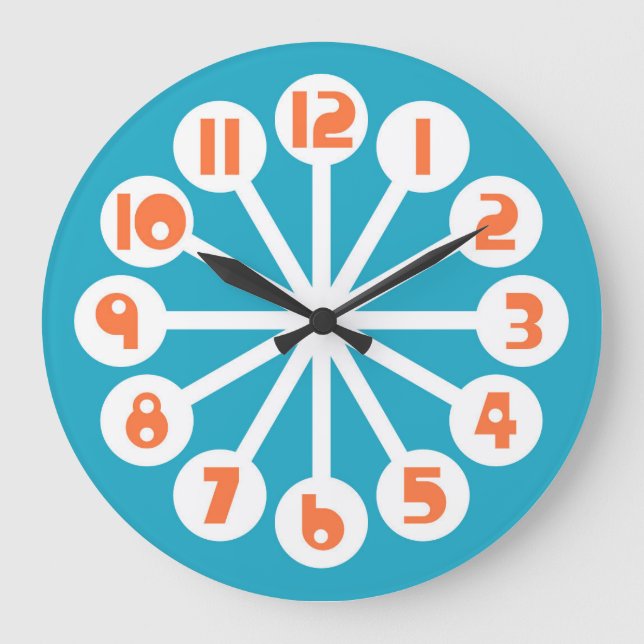 Mid Mod Blue and Orange Large Clock (Front)
