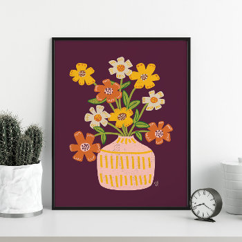 Mid Mod Cosmos Flowers Bouquet Poster by Low_Star_Studio at Zazzle