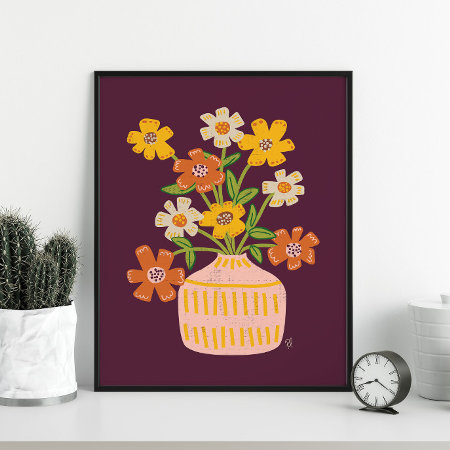 Mid Mod Cosmos Flowers Bouquet Poster
