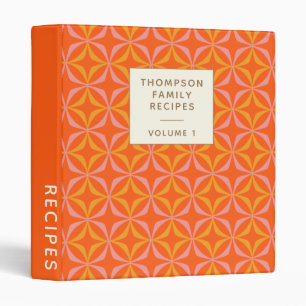 Mid Mod Geometric in Orange Personalized Recipe 3 Ring Binder