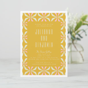 Mid Mod Geometric Yellow and Pink Wedding Invitation