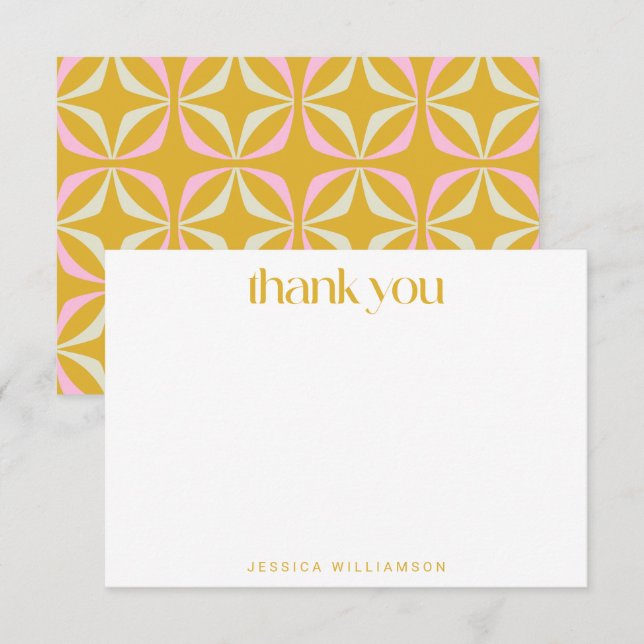 Mid Mod Geometric Yellow Pink Custom Bridal Shower Thank You Card (Front/Back)