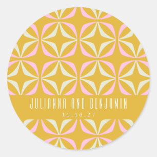 Mid Mod Geometric Yellow Pink Custom Wedding  Classic Round Sticker