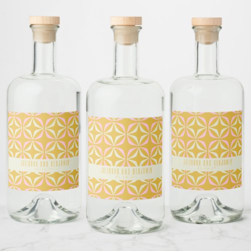 Mid Mod Geometric Yellow Pink Custom Wedding Liquor Bottle Label