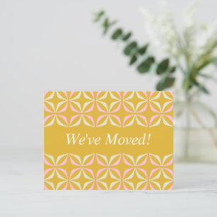 Mid Mod Geometric Yellow Pink New Address We Moved Postcard