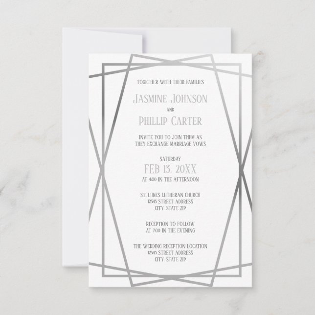Mid Mod Gray Design - 3x5 Wedding/Reception Invite (Front)