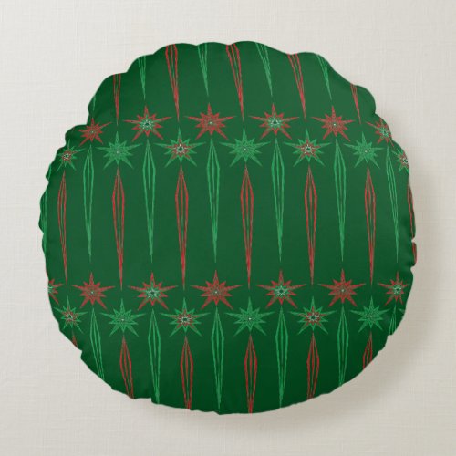 Mid Mod Icicles Green Round Pillow