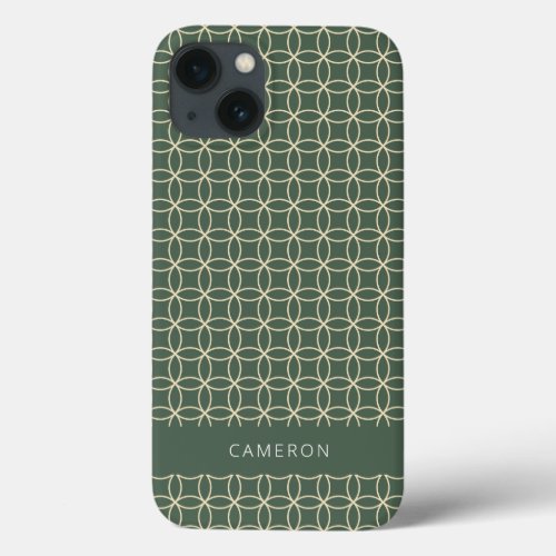 Mid Mod Line Art Pattern Forest Green Personalized iPhone 13 Case