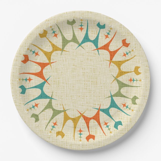 Mid Mod Meow on Tan ©studioxtine Paper Plates (Front)