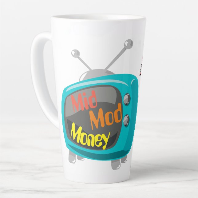 Mid Mod Money Retro TV Latte Mug (Left Angle)