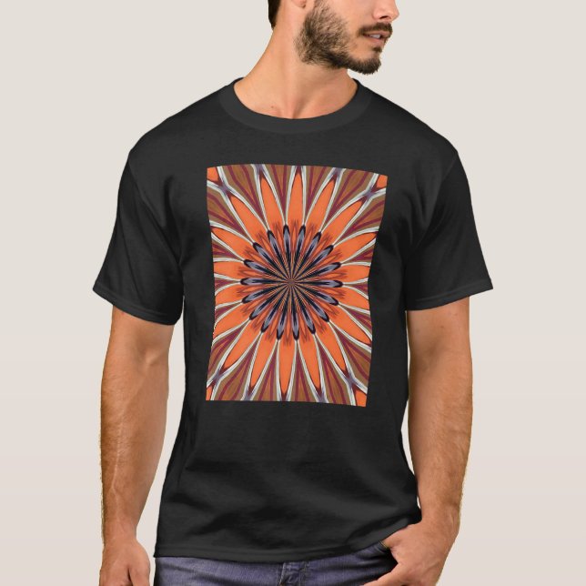 Mid Mod Orange Brown Floral Circle Pattern T-Shirt (Front)
