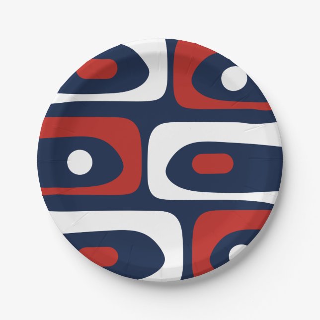 Mid Mod Piquet Pattern Red White and Blue Paper Plates (Front)