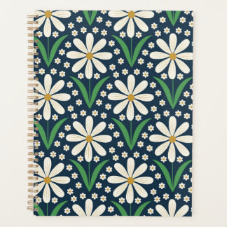 Mid Mod Retro White Daisies Pattern on Dark blue Planner