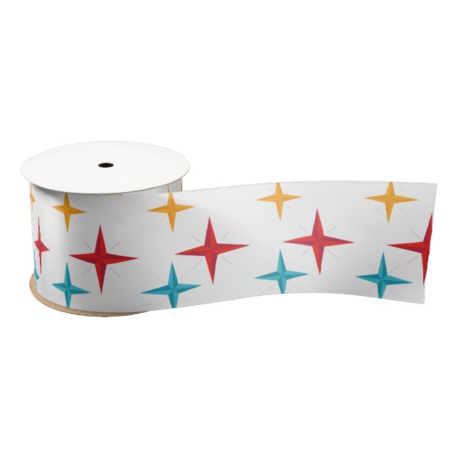 Mid Mod Stars, Retro Christmas Holiday  Satin Ribbon (Spool)