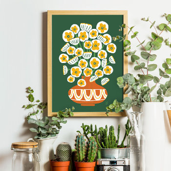 Mid Mod White Blooms In Terracotta Vase Poster by Low_Star_Studio at Zazzle